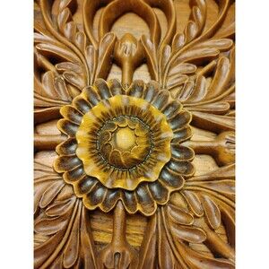 VTG Lotus & Chrysanthemum 12X12" Faux Wood Ornate Design Wall Hangings Resin VGC